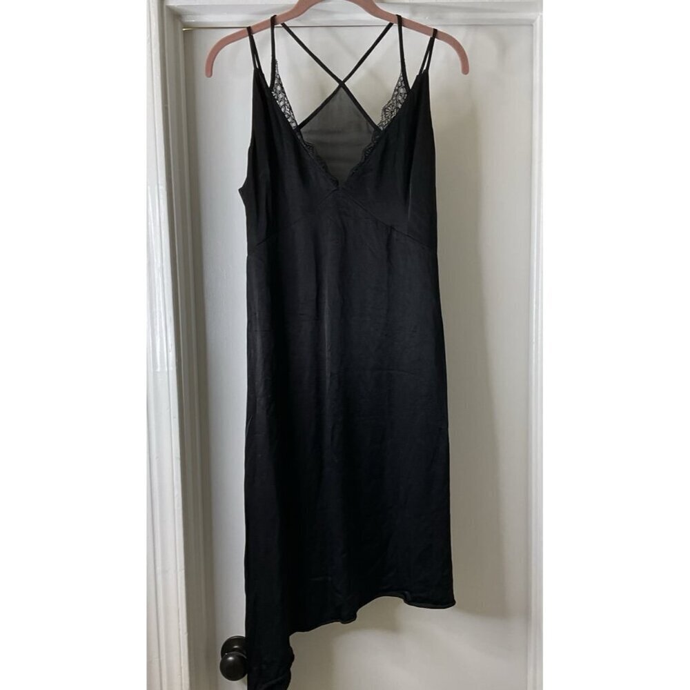 Zara Black Asymmetrical Slip Dress with Spaghetti Straps